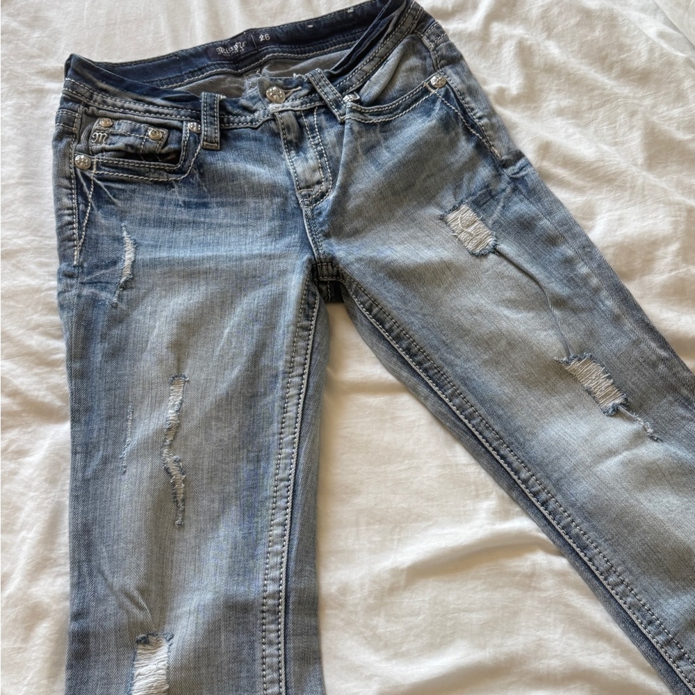 Miss Me Light Blue Distressed Bootcut Jeans